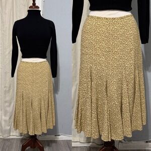 Kasper Flared Skirt Size 12 Tan Geometric Print Midi Godet Womens Professional